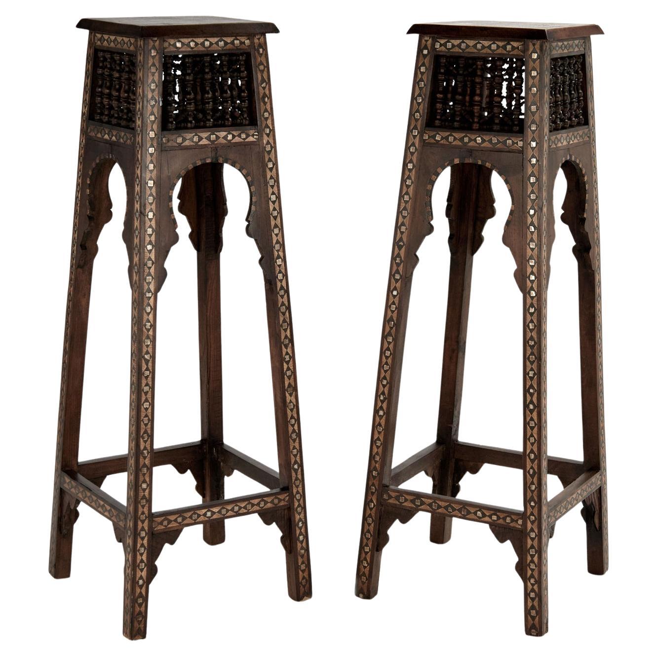 Pair of Antique Inlaid Moroccan Pedestals For Sale