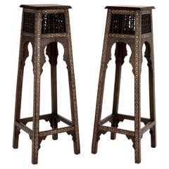 Pair of Antique Inlaid Moroccan Pedestals