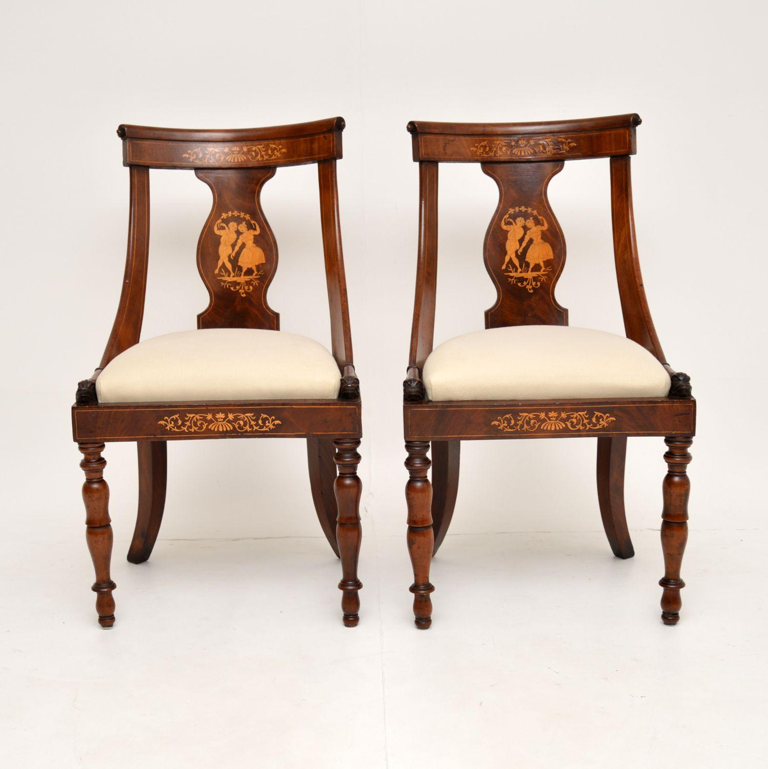 Neoclassical Pair of Antique Inlaid Neo Classical Side Chairs