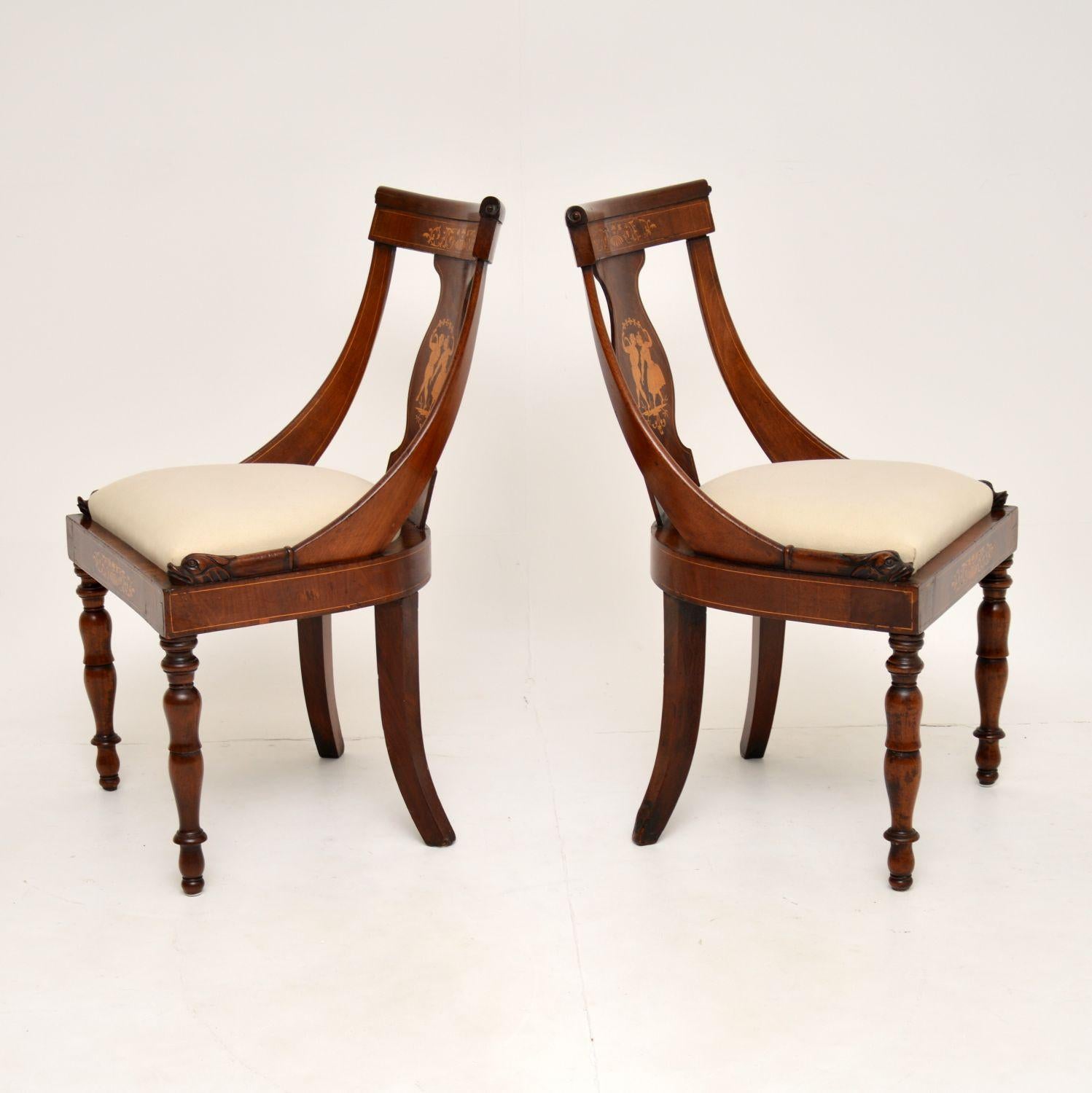 Dutch Pair of Antique Inlaid Neo Classical Side Chairs