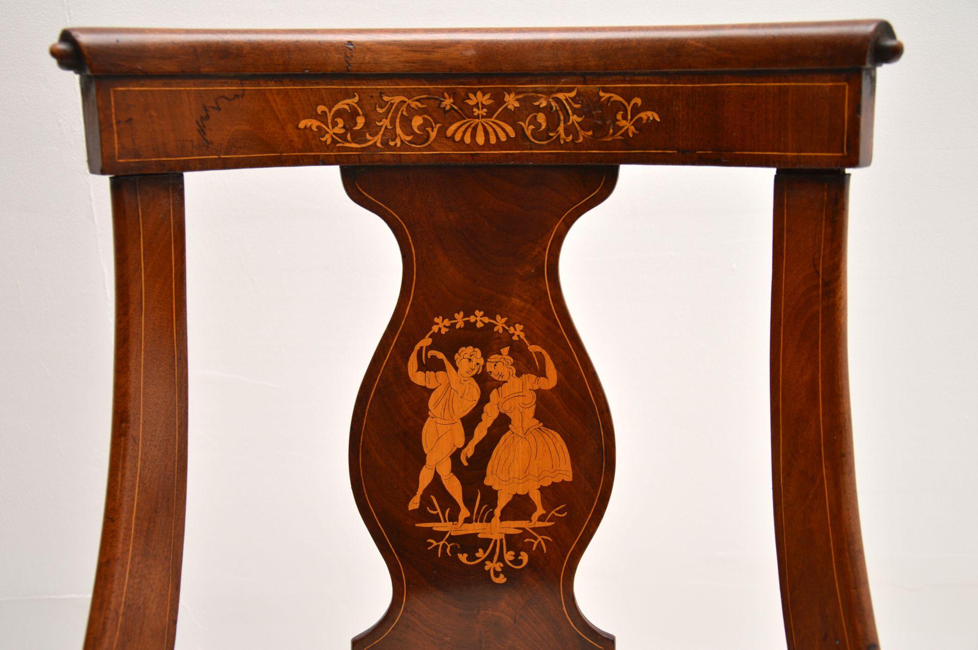 19th Century Pair of Antique Inlaid Neo Classical Side Chairs