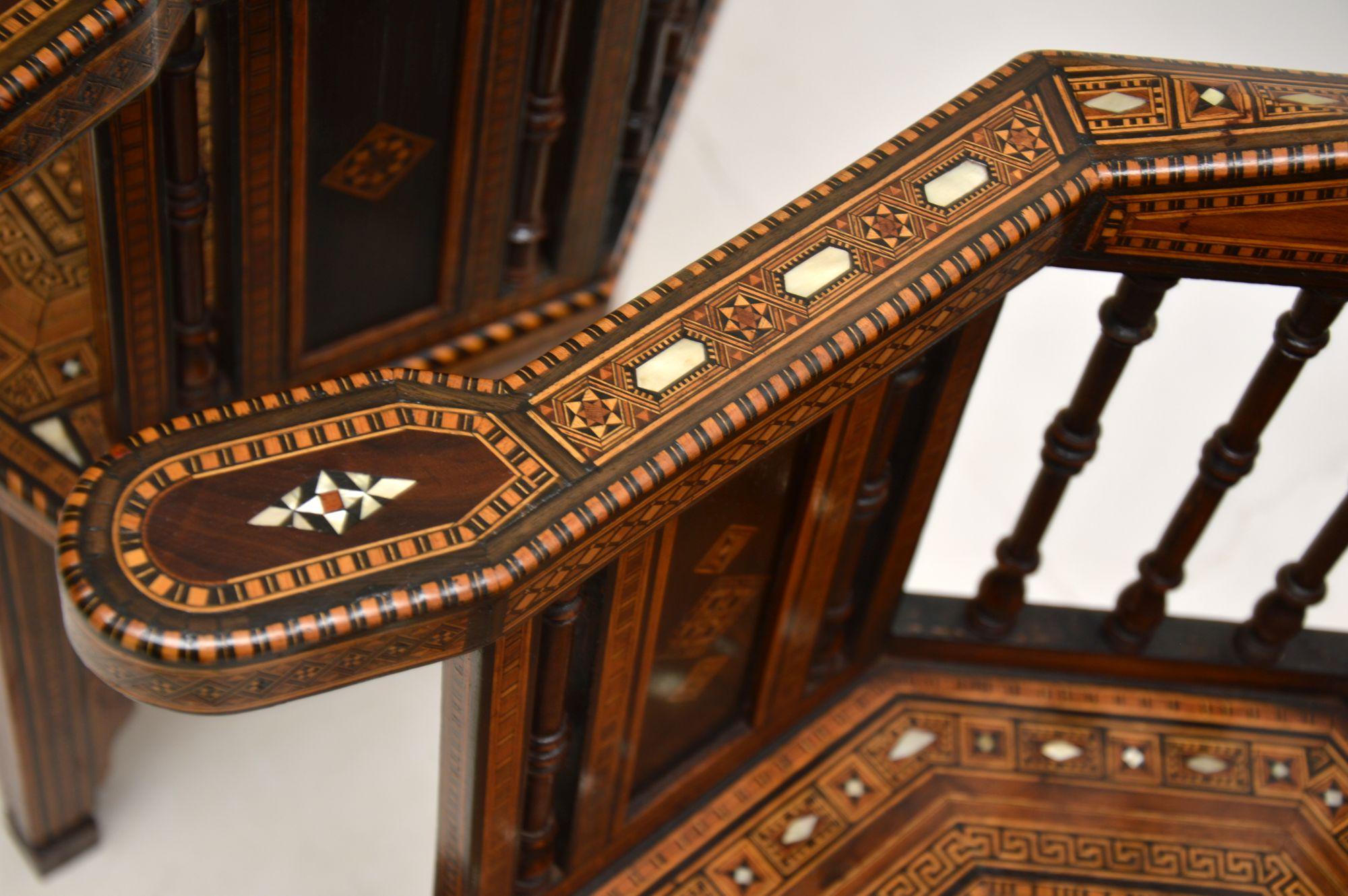 Pair of Antique Inlaid Syrian Damascus Armchairs 3