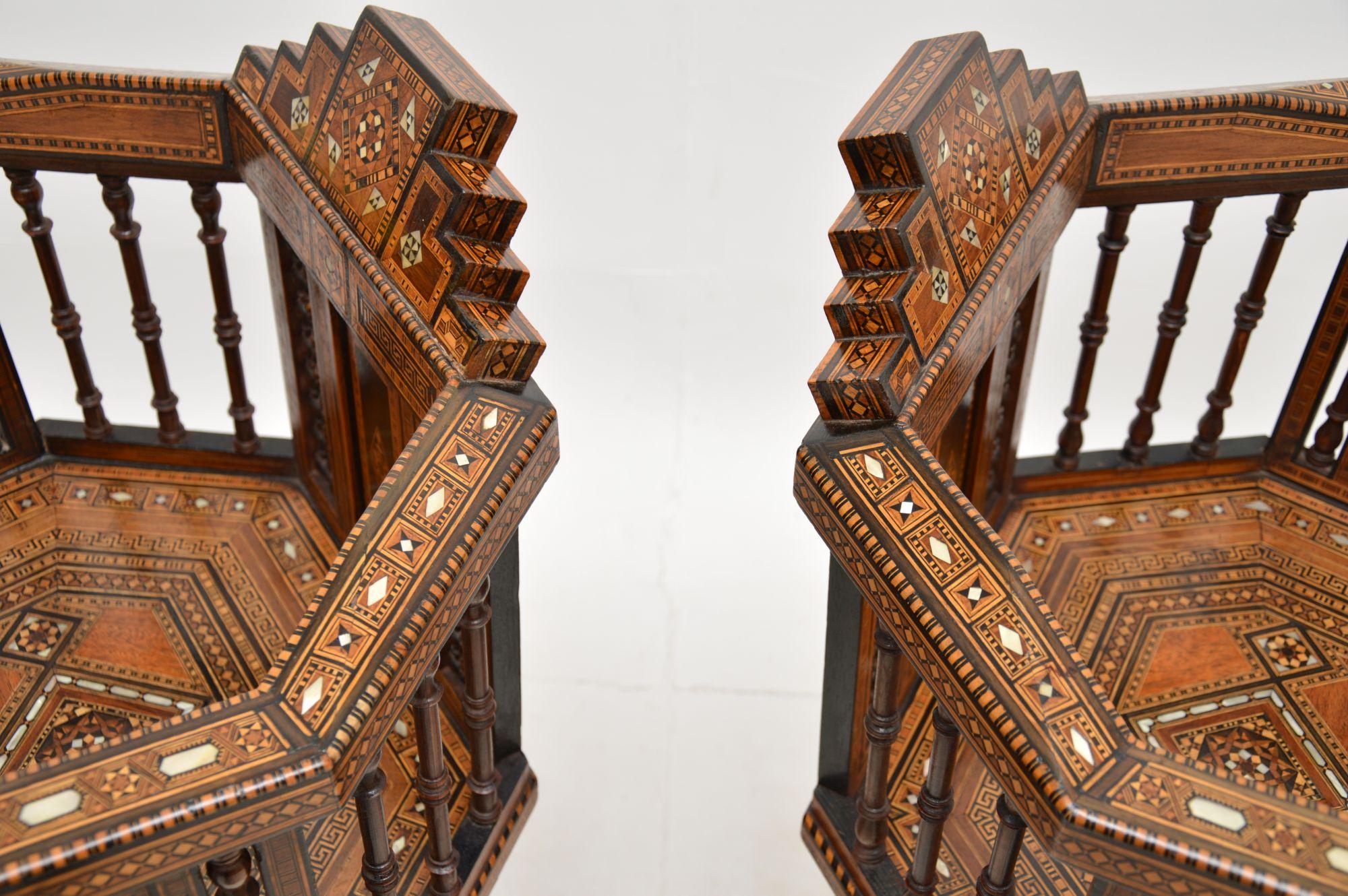 Pair of Antique Inlaid Syrian Damascus Armchairs 8