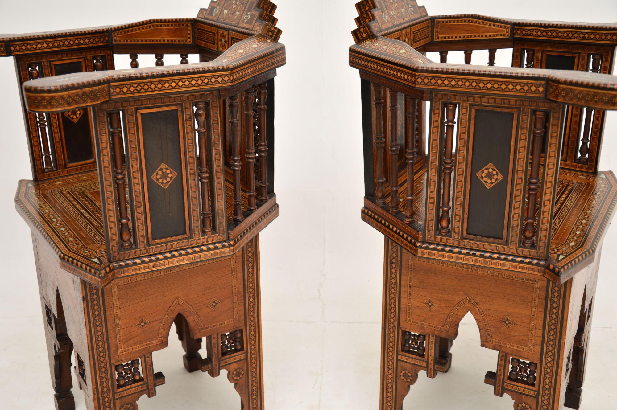 Pair of Antique Inlaid Syrian Damascus Armchairs 9