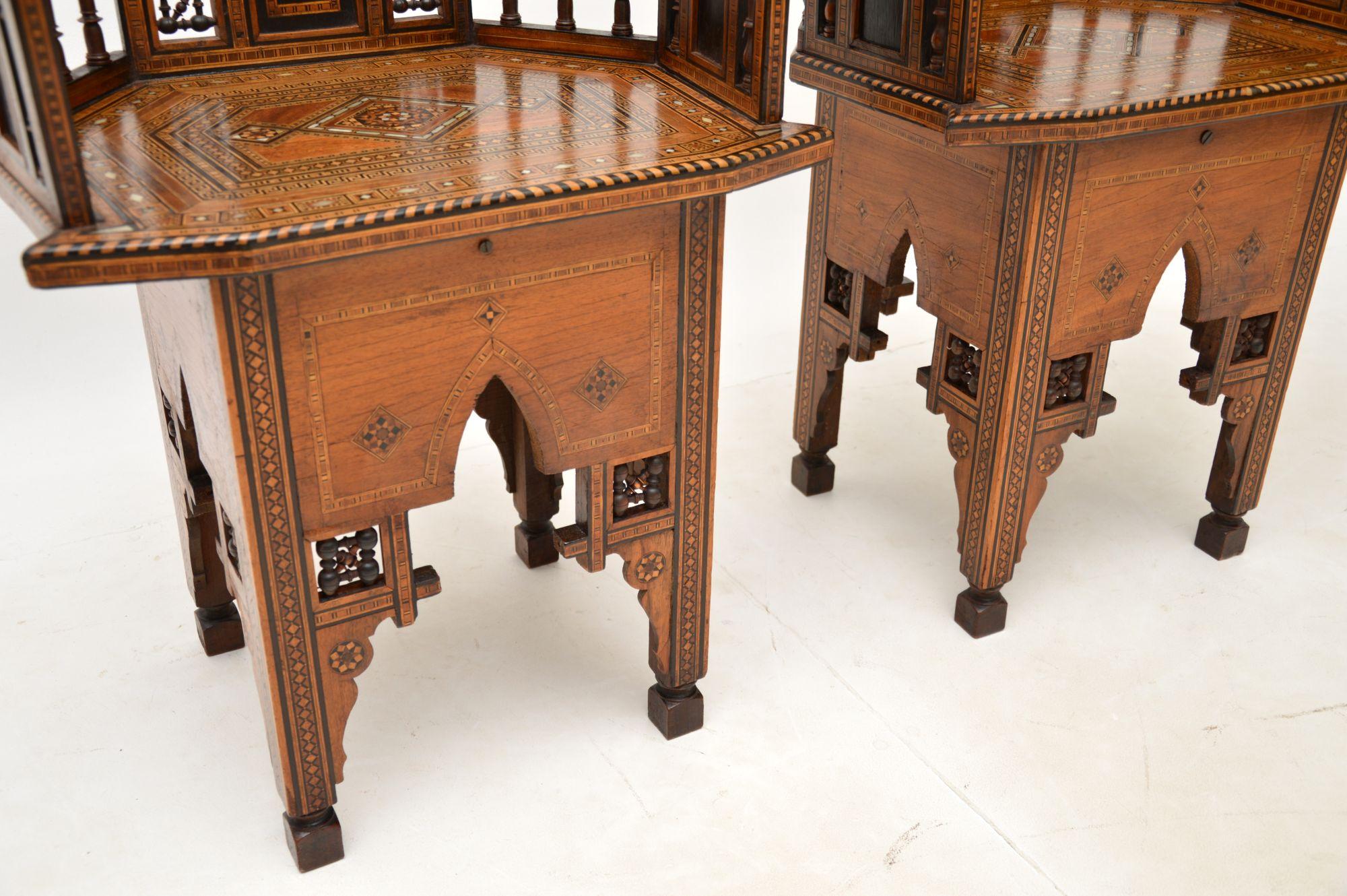 Pair of Antique Inlaid Syrian Damascus Armchairs 11