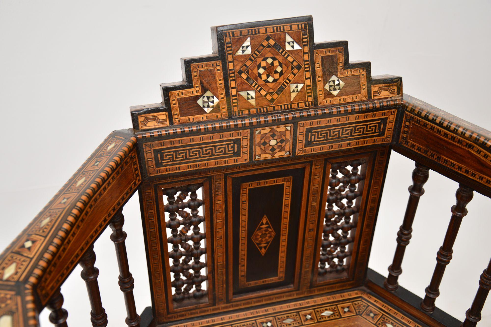 Early 20th Century Pair of Antique Inlaid Syrian Damascus Armchairs