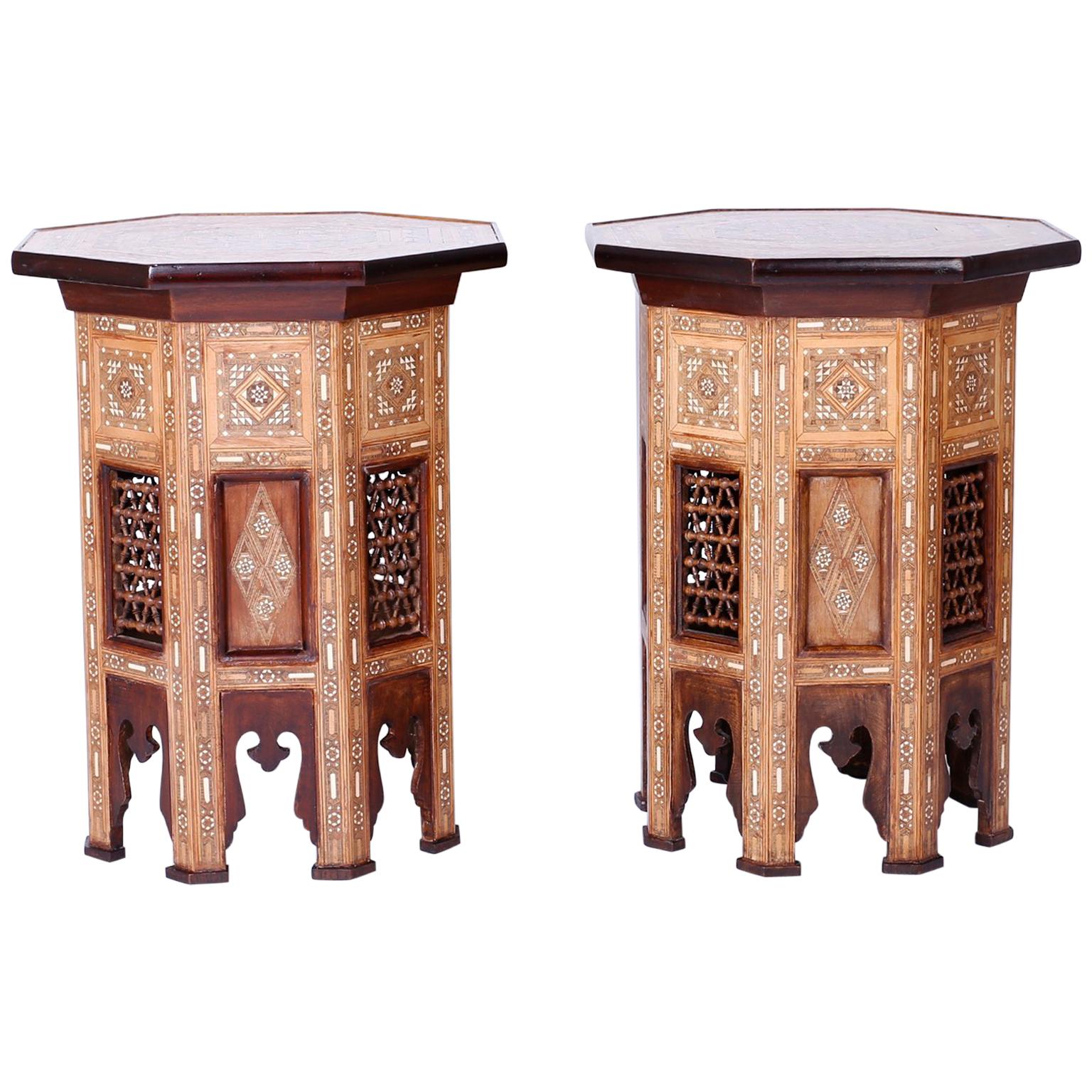 Pair of Antique Inlaid Syrian Side Tables