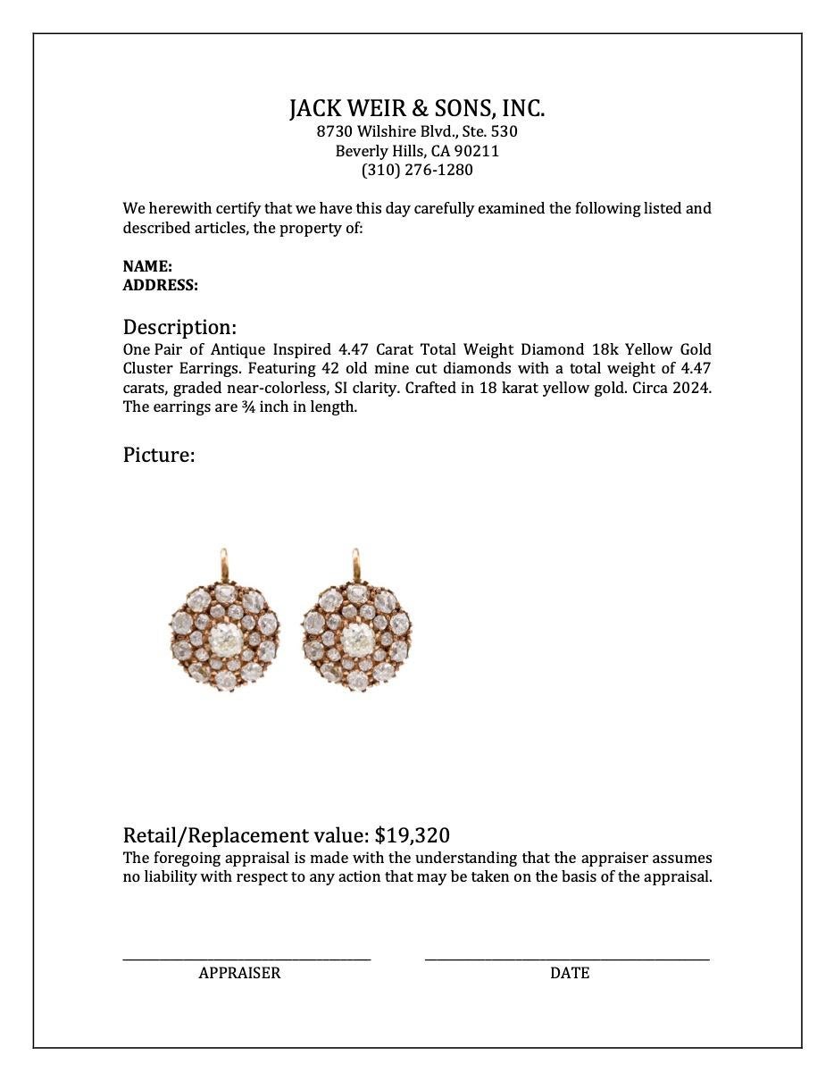 Paar antik inspirierte Diamant-Cluster aus 18 Karat Gelbgold mit 4,47 Karat Gesamtgewicht, Paar im Angebot 2
