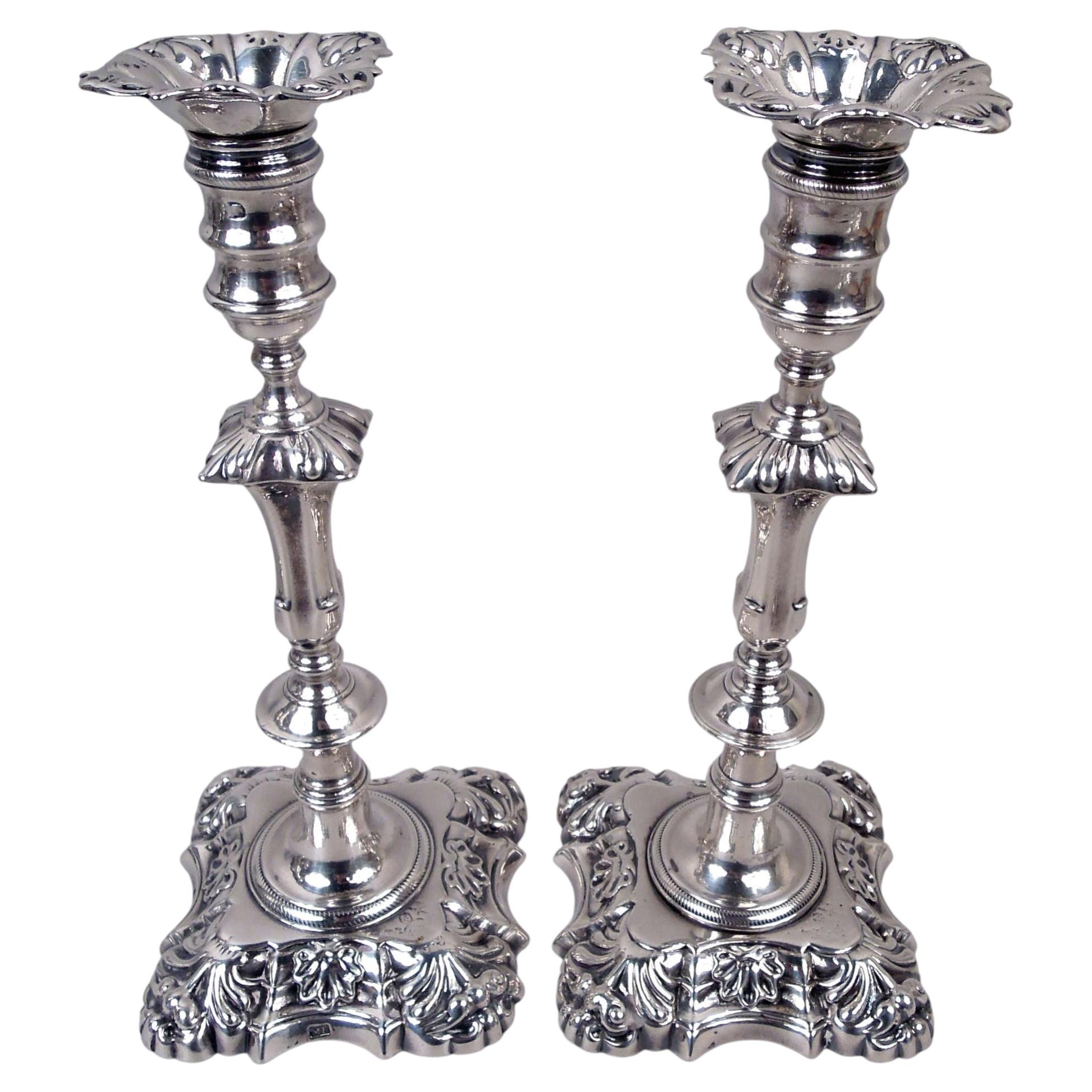 Pair of Antique Irish Georgian Sterling Silver Candlesticks
