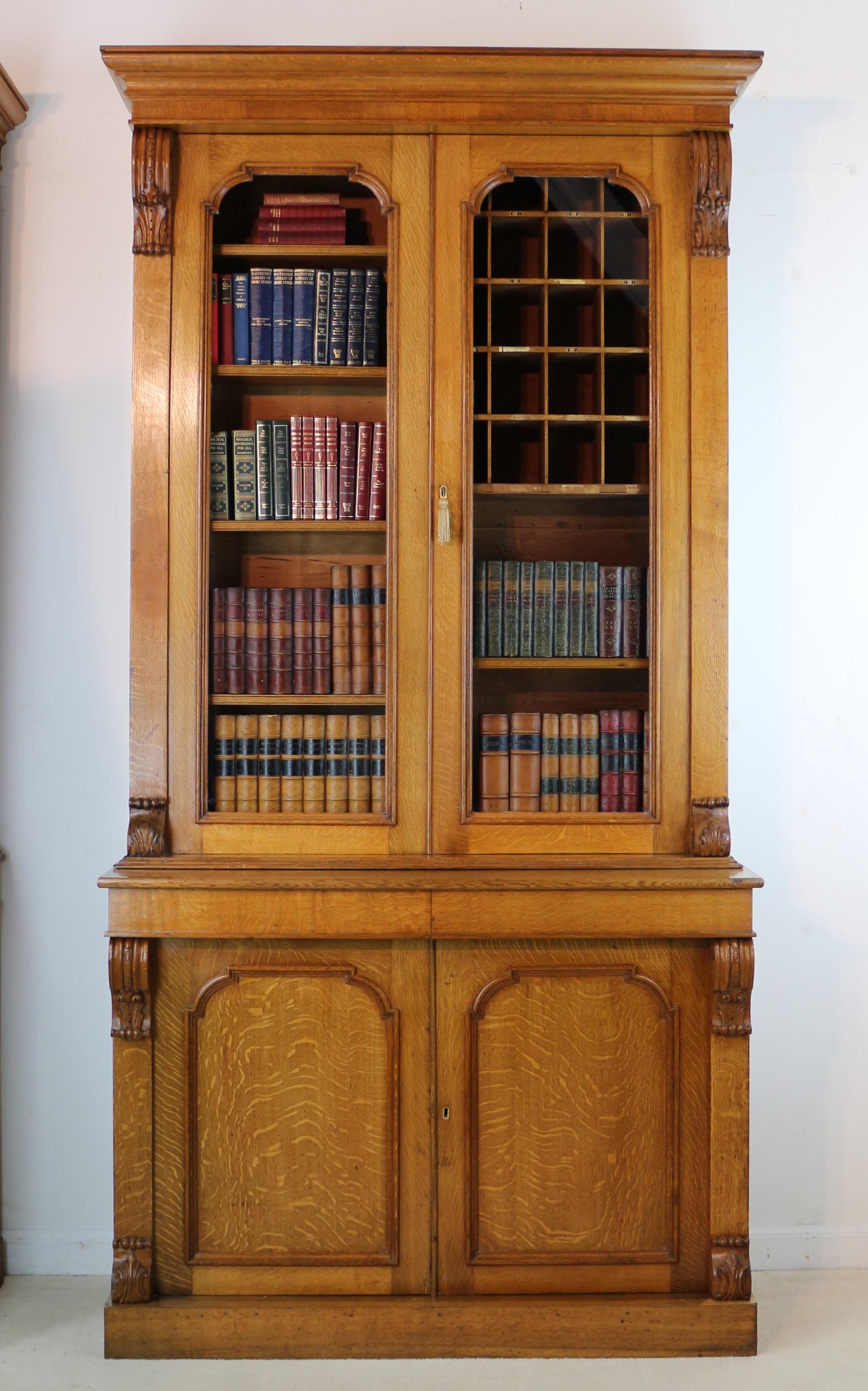Pair of Antique Irish William IV Oak Estate Bookcases by John J Byrne of Dublin 7
