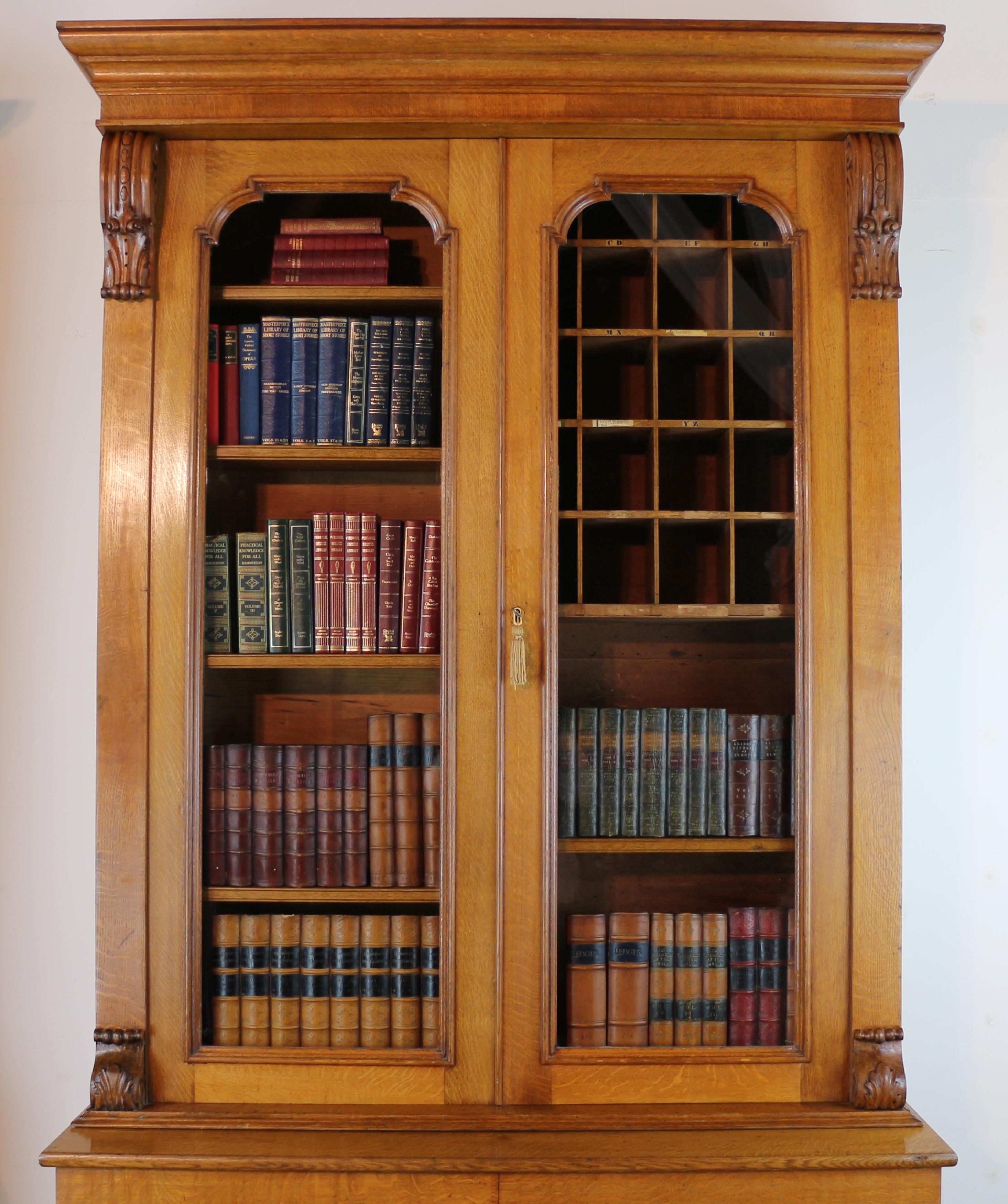 Pair of Antique Irish William IV Oak Estate Bookcases by John J Byrne of Dublin 8