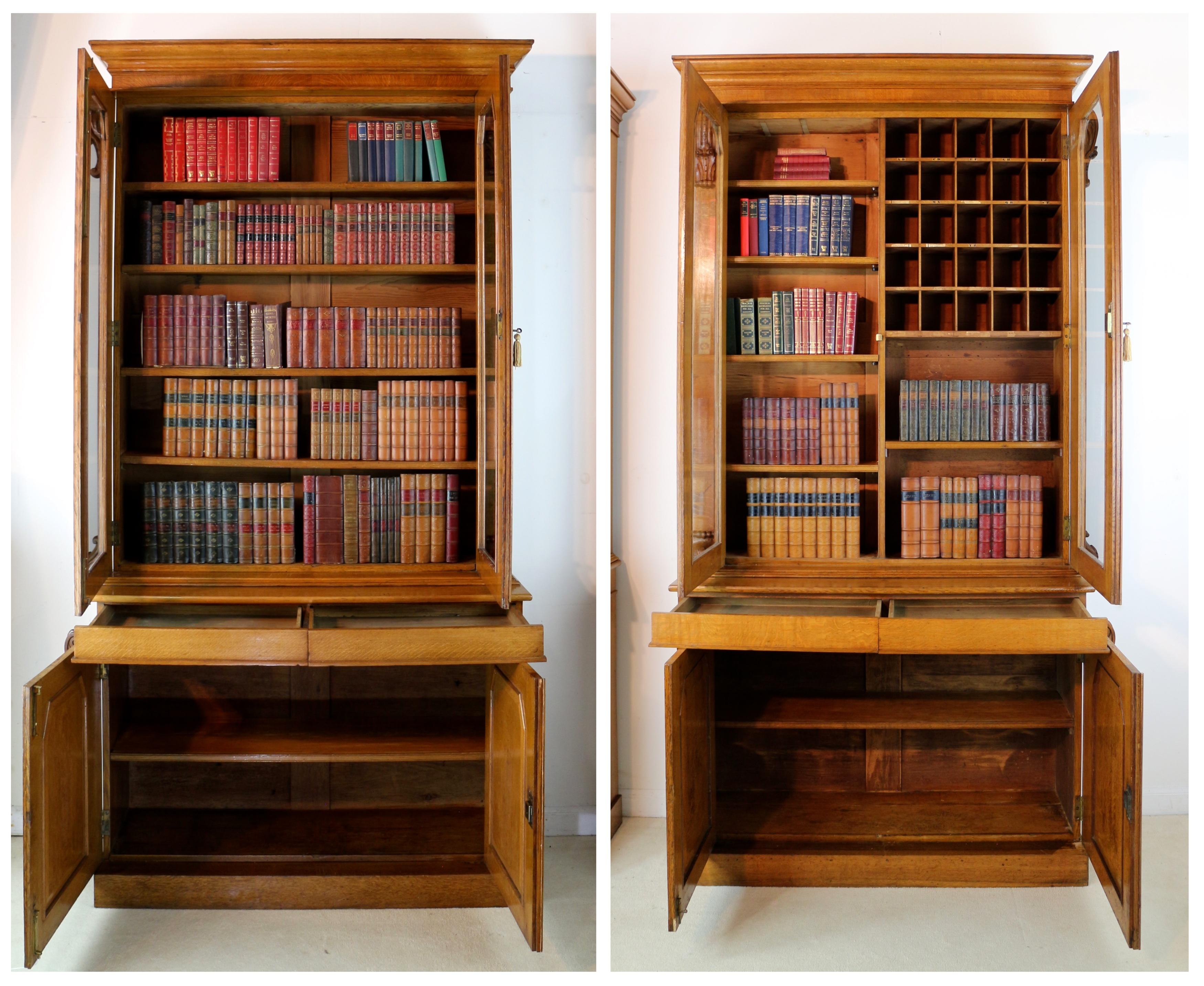 Pair of Antique Irish William IV Oak Estate Bookcases by John J Byrne of Dublin 11