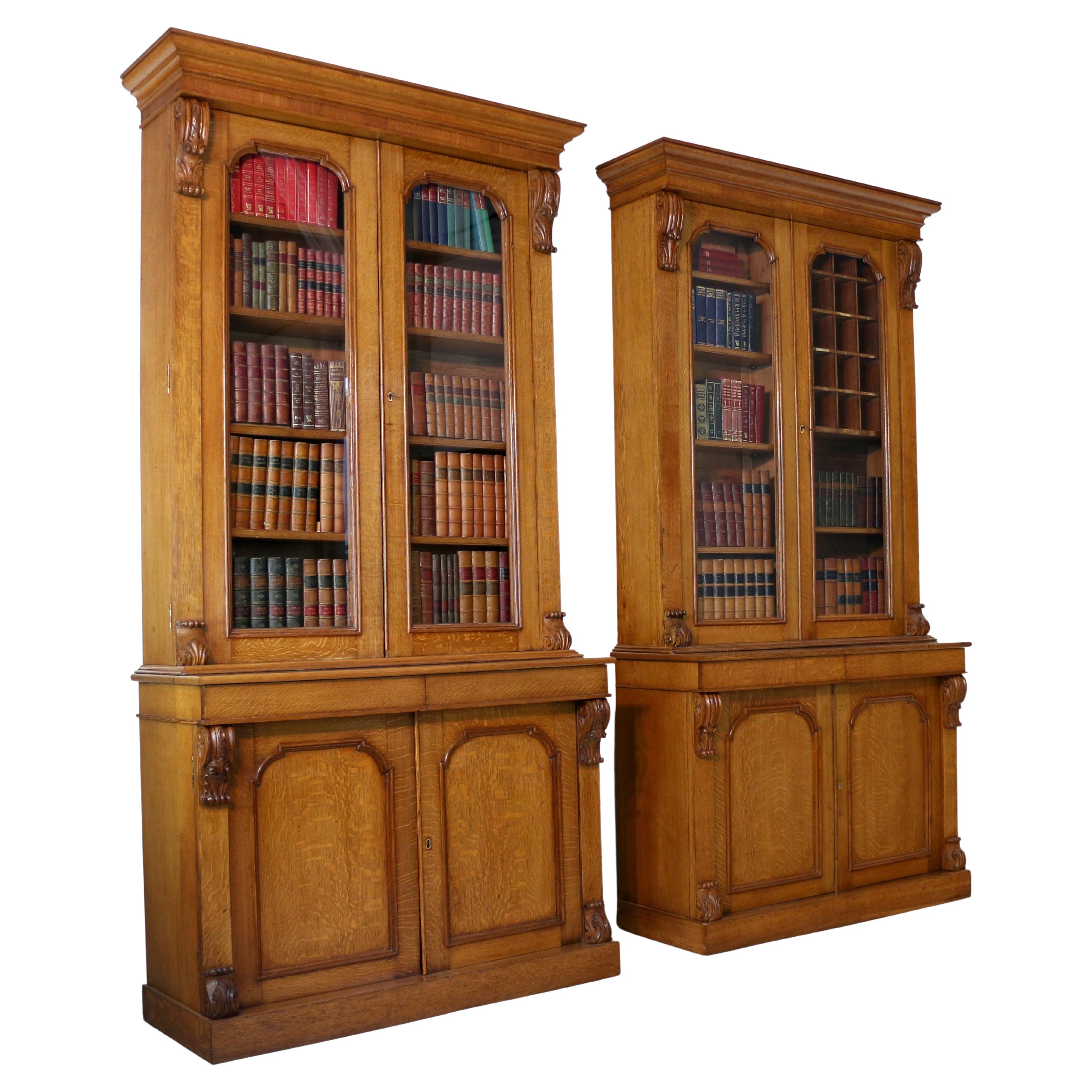 Pair of Antique Irish William IV Oak Estate Bookcases by John J Byrne of Dublin