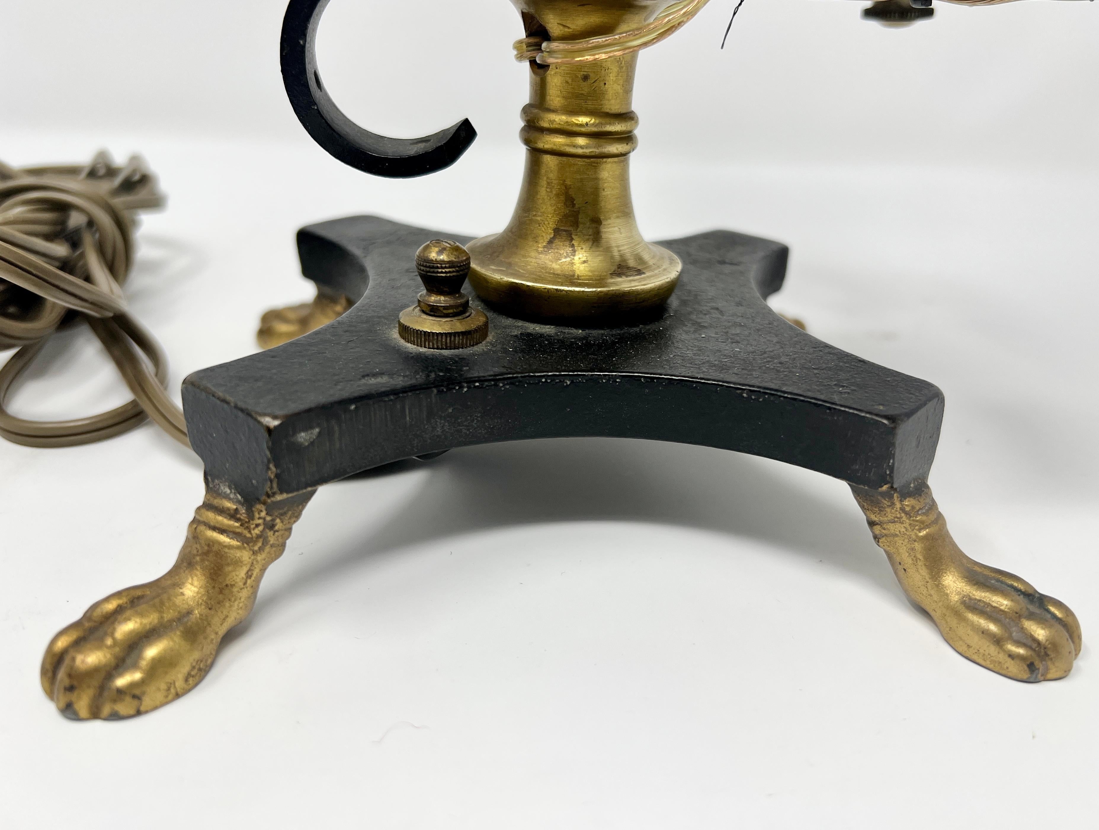 English Pair of Antique Iron and Brass Lamps circa 1890 For Sale