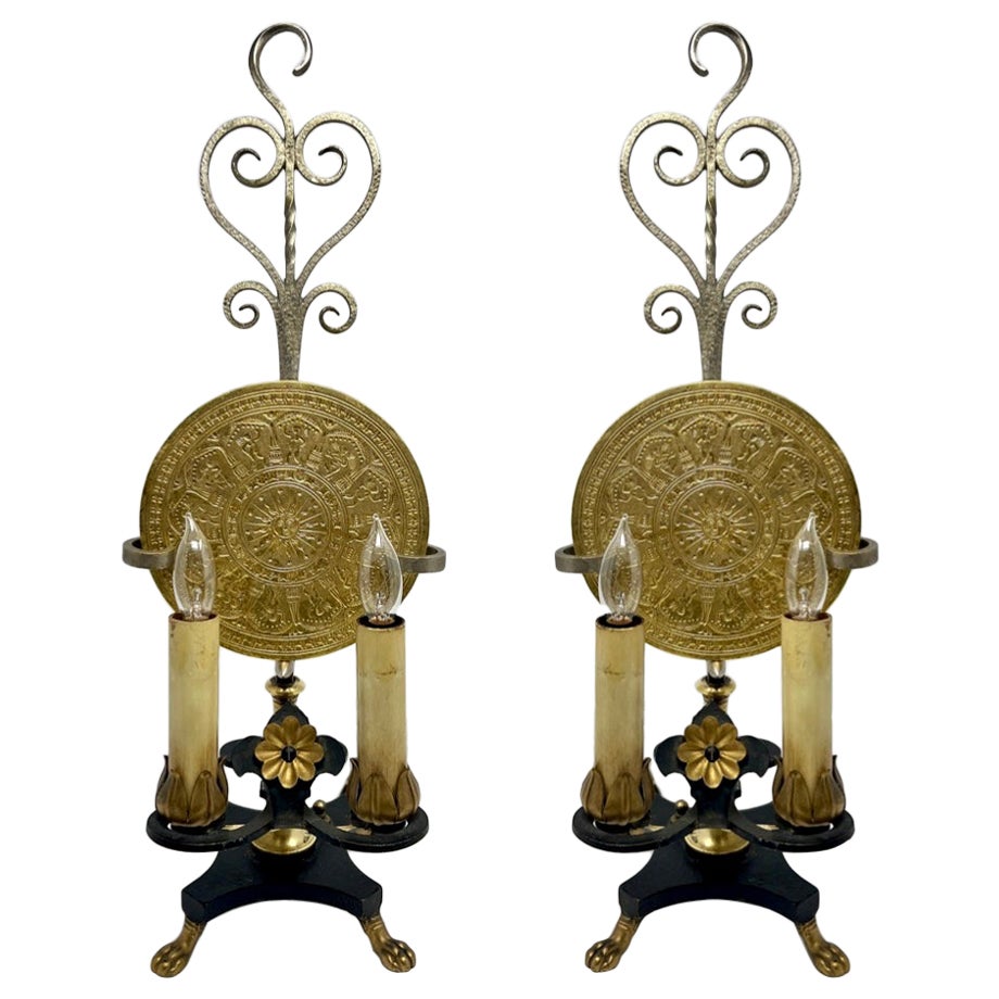 Pair of Antique Iron and Brass Lamps circa 1890