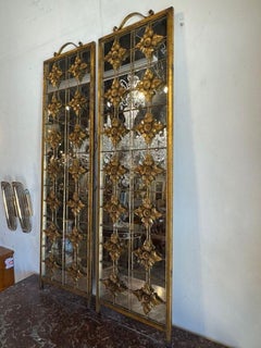 Pair of Antique Iron and Mirrored Wall Panels