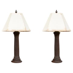 Pair of Antique Iron Decorative Columns as Table Lamps