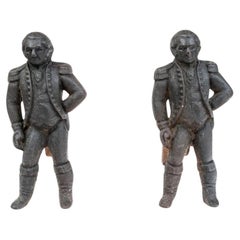 Pair Of Antique Iron George Washington Figural Andirons