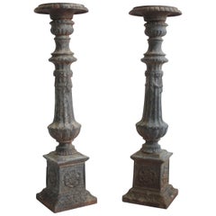 Pair of Antique Iron Pricket Stick Candleholders