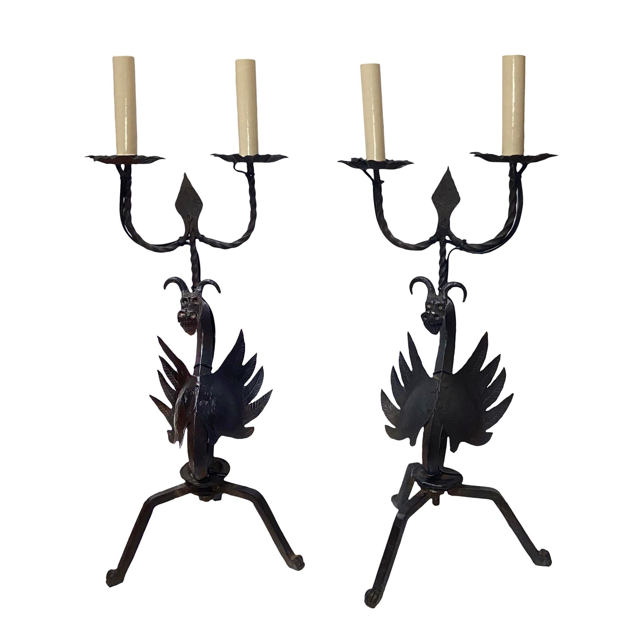 Pair of Antique Iron Table Lamps