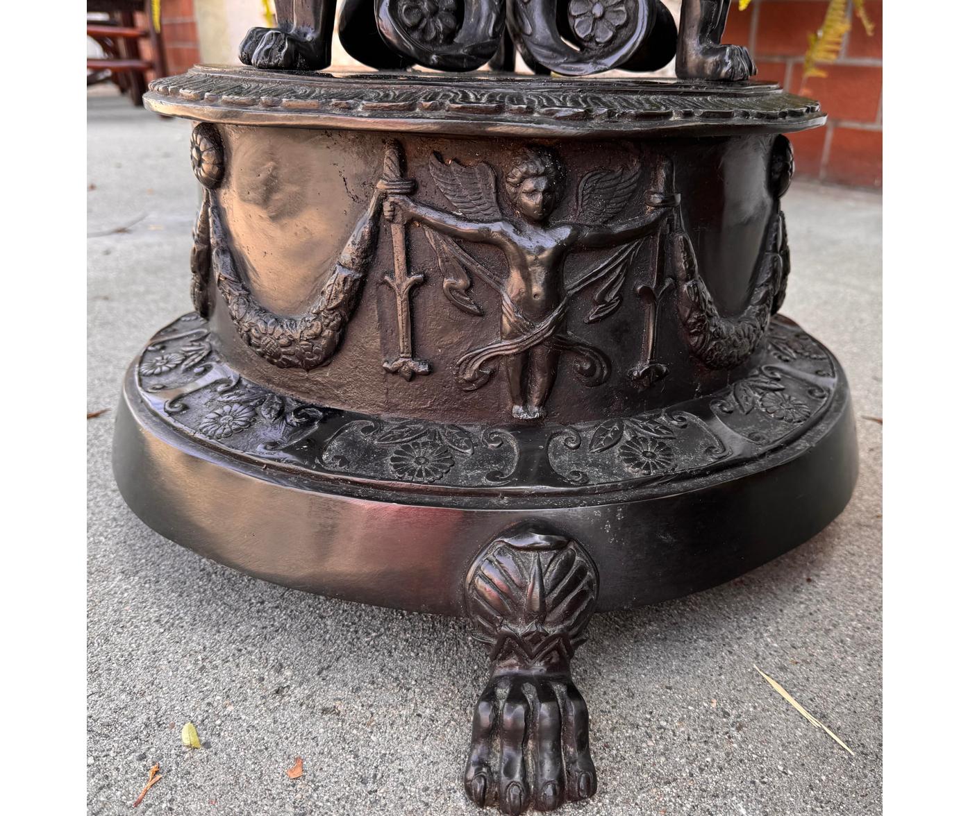 Pair of Antique Iron Winged Griffin Brazier Plant Stand Urns
