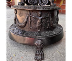 Pair of Antique Iron Winged Griffin Brazier Plant Stand Urns