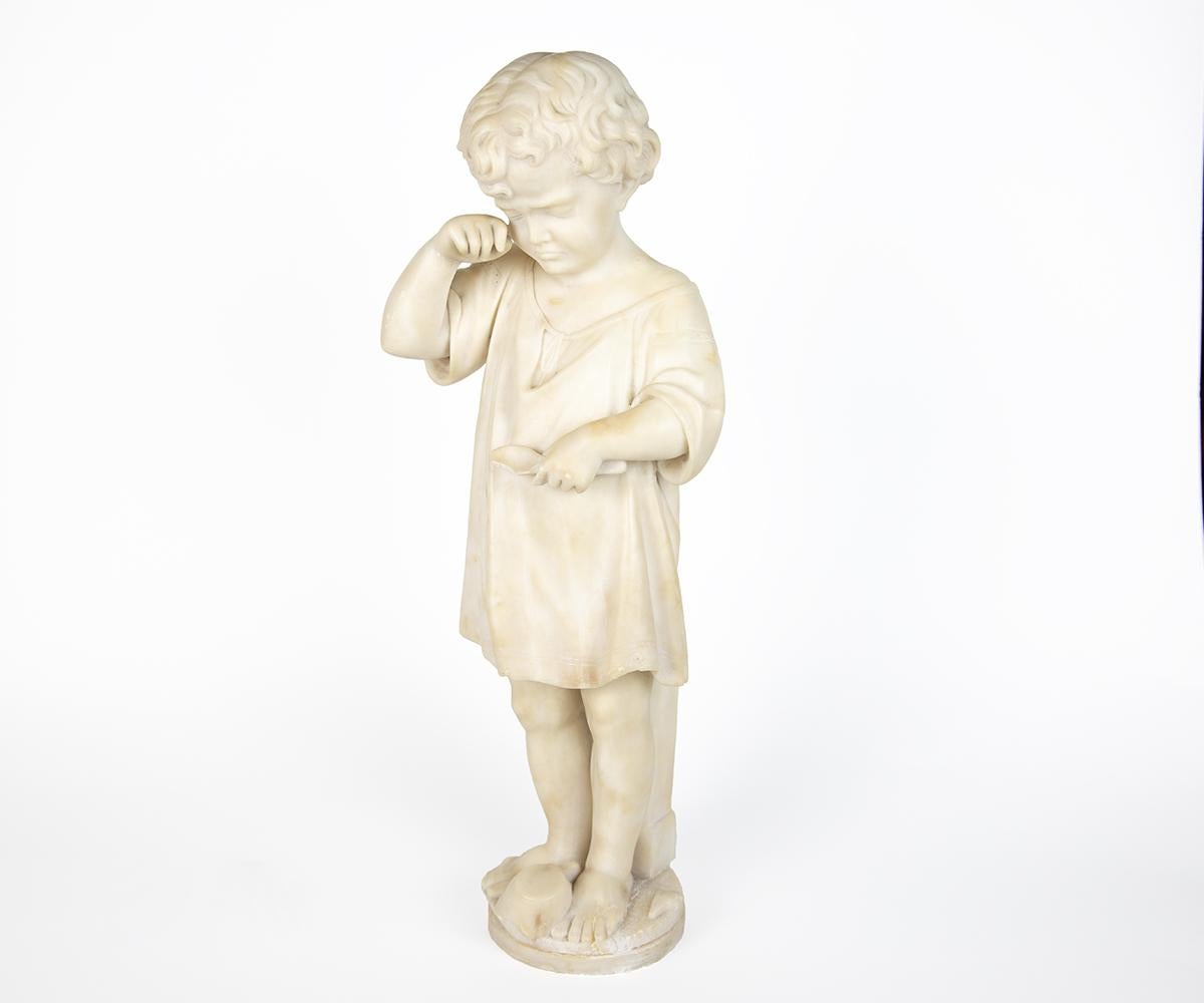 Pair of Antique Italian Alabaster Figurine of Boy and Girl 5