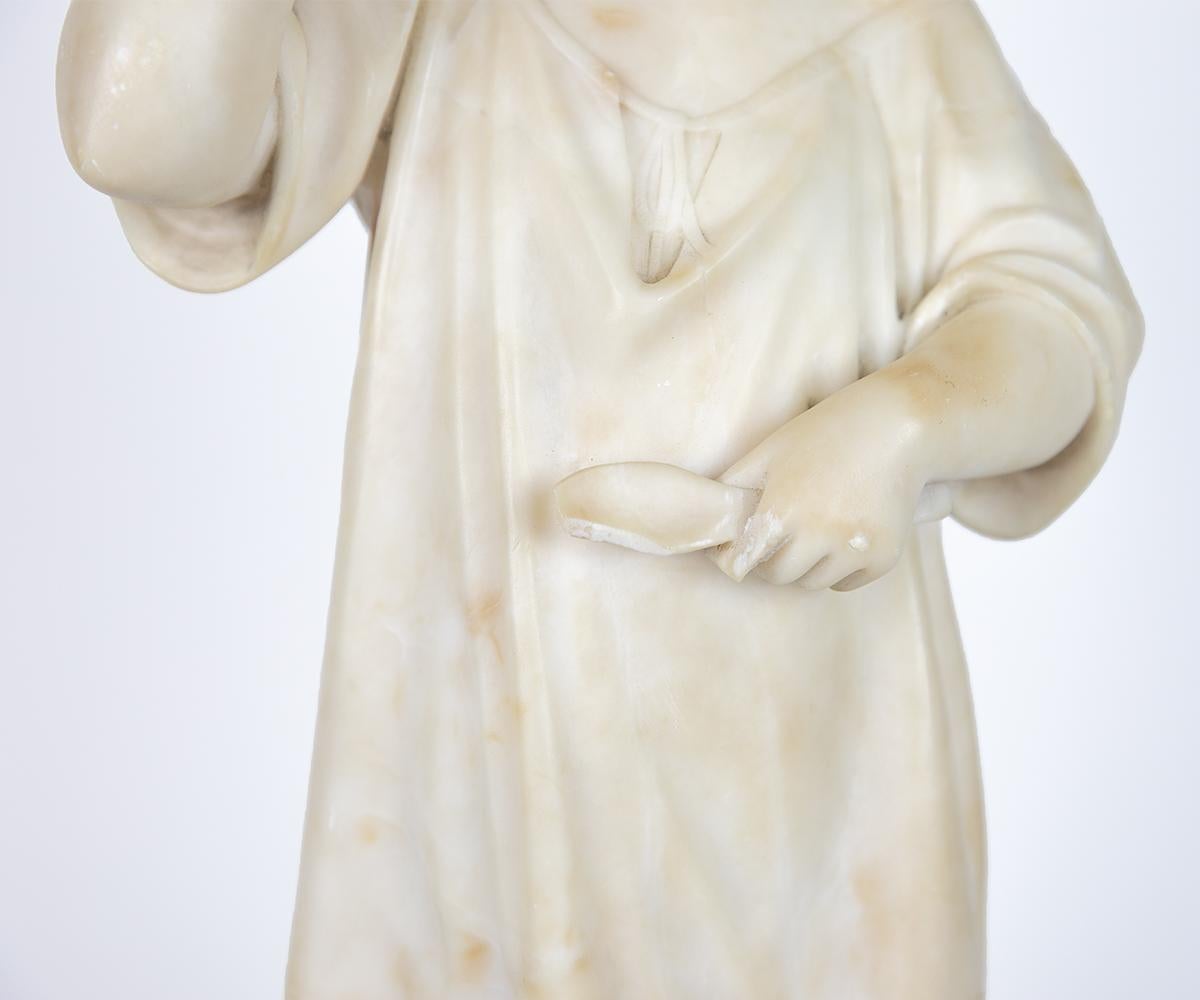 Pair of Antique Italian Alabaster Figurine of Boy and Girl 12
