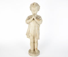 Pair of Antique Italian Alabaster Figurine of Boy and Girl