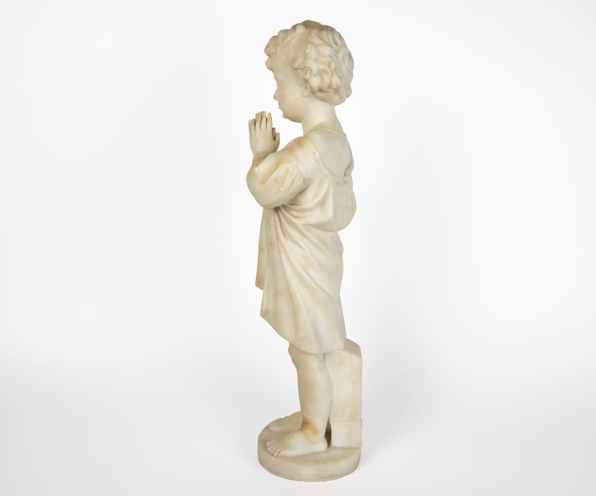 19th Century Pair of Antique Italian Alabaster Figurine of Boy and Girl