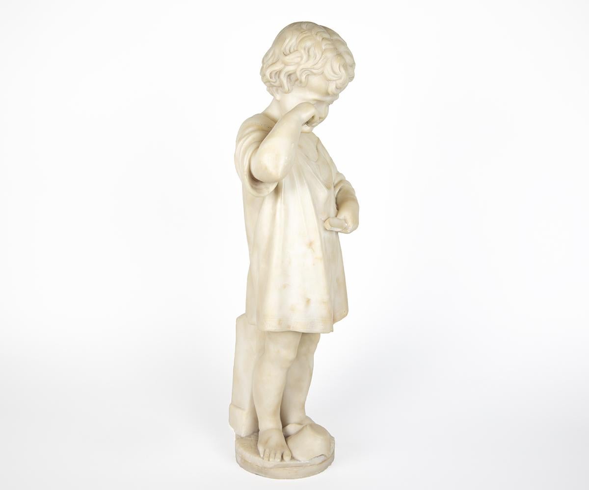 Pair of Antique Italian Alabaster Figurine of Boy and Girl 2