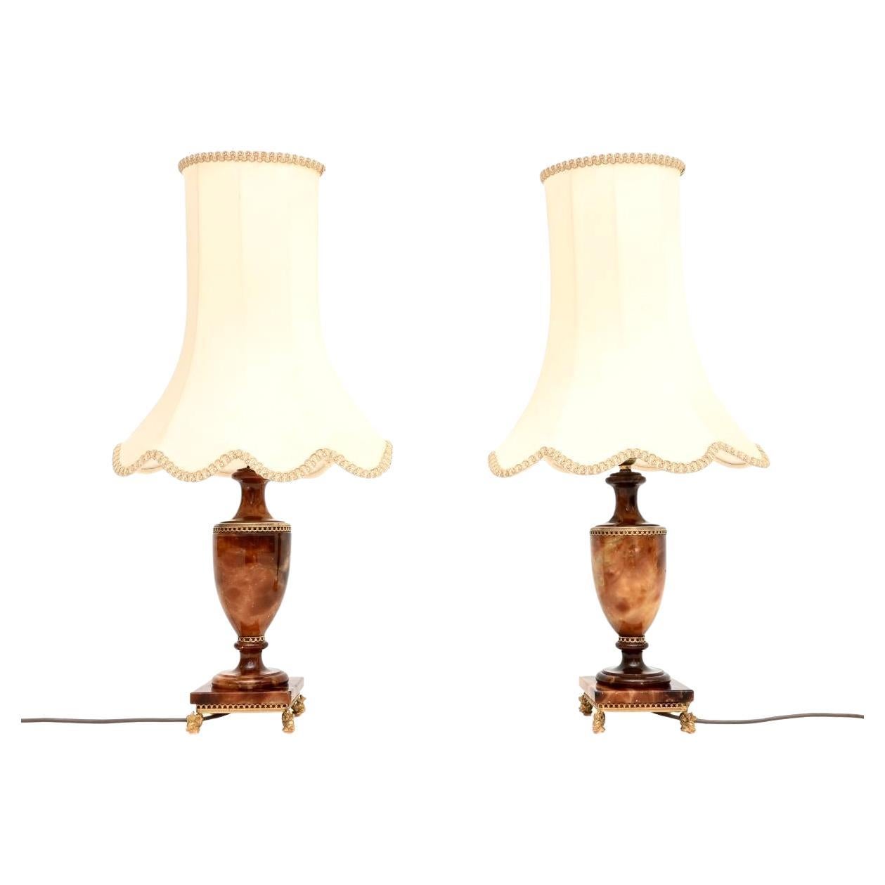 Paire de lampes de table italiennes anciennes en albâtre