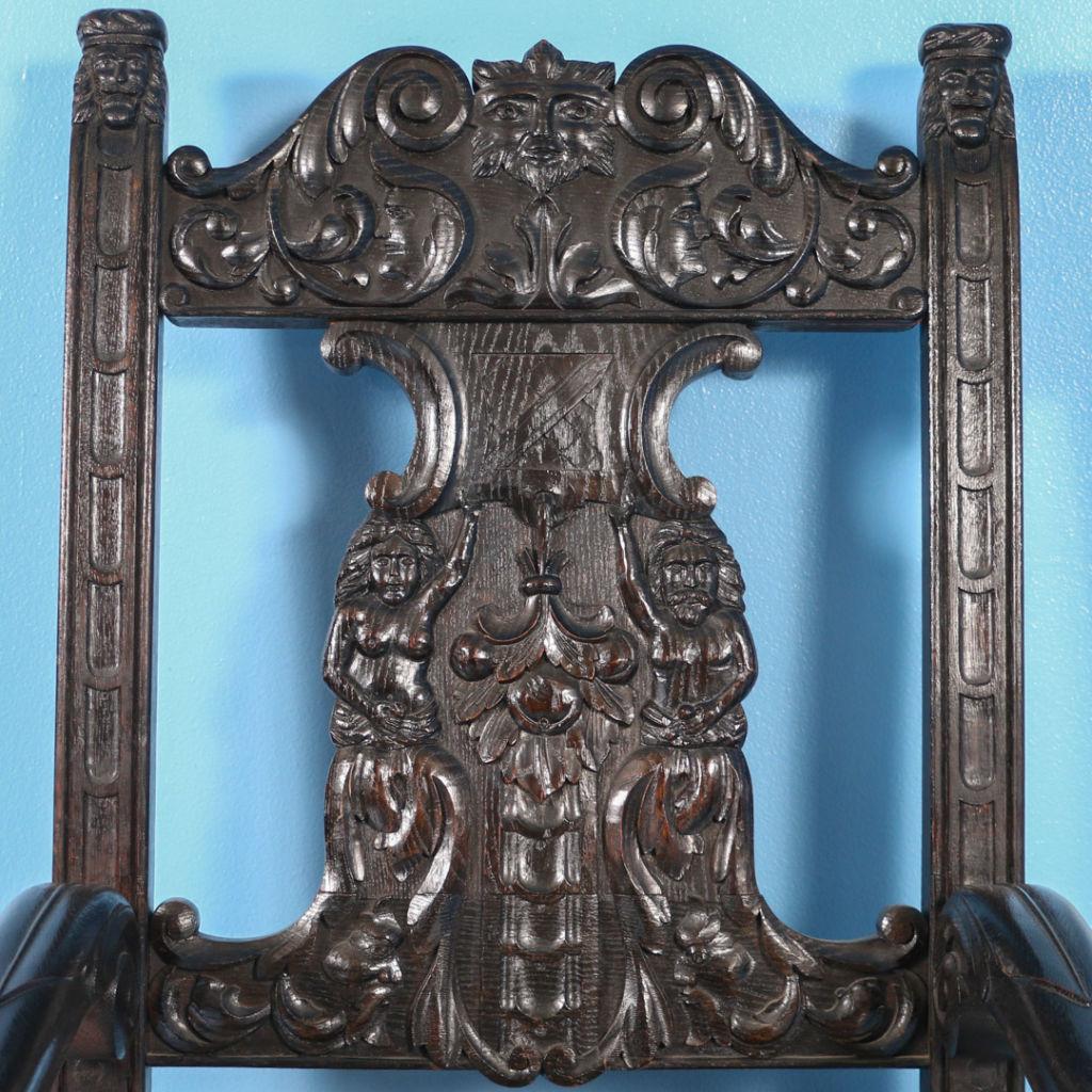 Pair of Antique Italian Armchairs with High Relief Carving, circa 1860-1880 For Sale 2