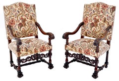 Pair of Antique Italian Baroque Carved Mahogany Throne Chairs, circa 1870