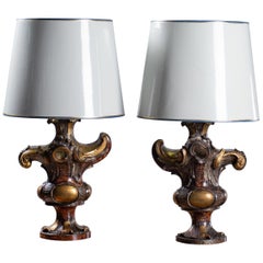 Pair of Antique Italian Baroque Painted Urn Lamps, circa 1750