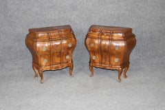Pair of Antique Italian Baroque Style Brass Mounted Bombe Nightstands