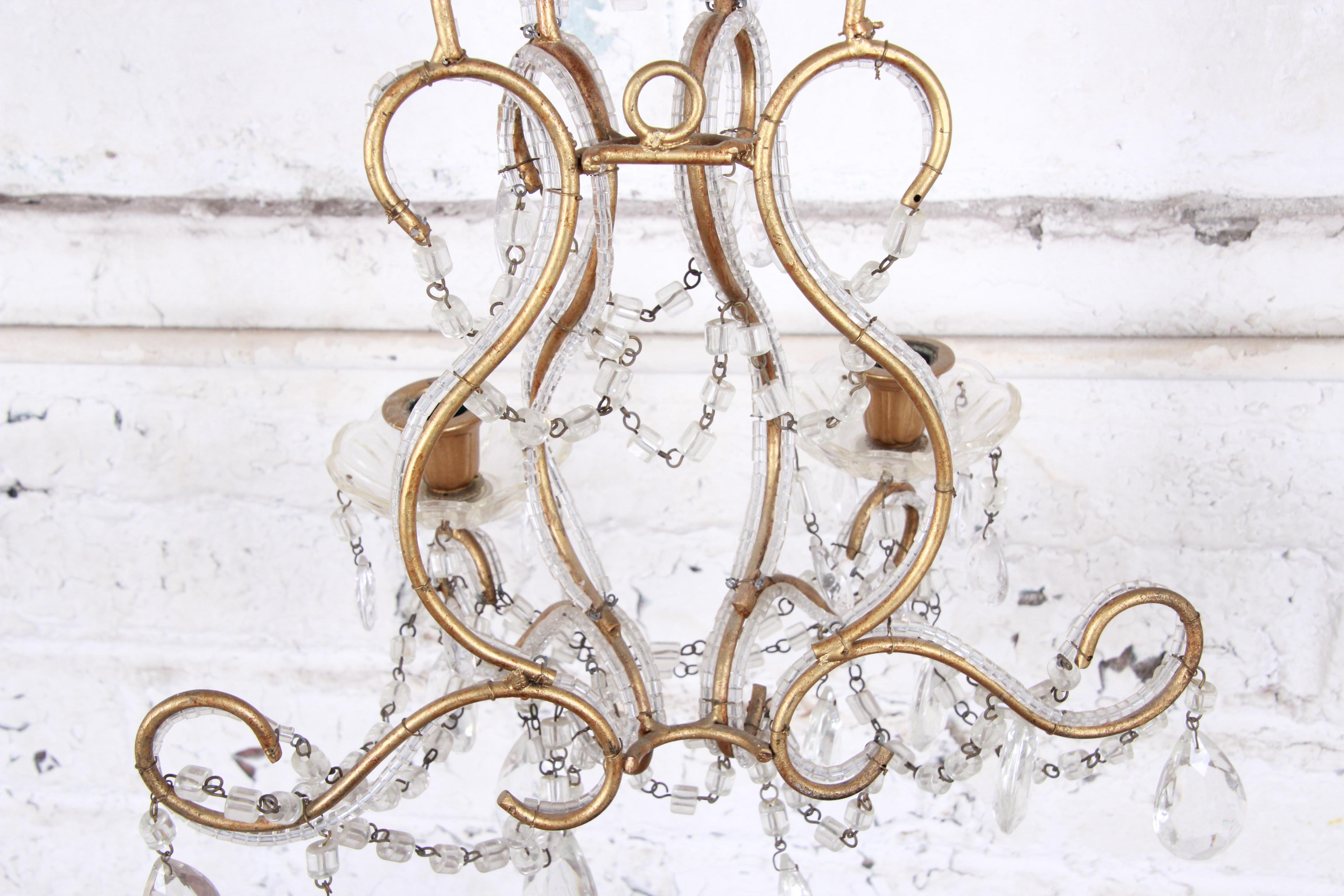 Pair of Antique Italian Baroque Wall Sconces in Crystal, Brass, and Gilt Metal 6