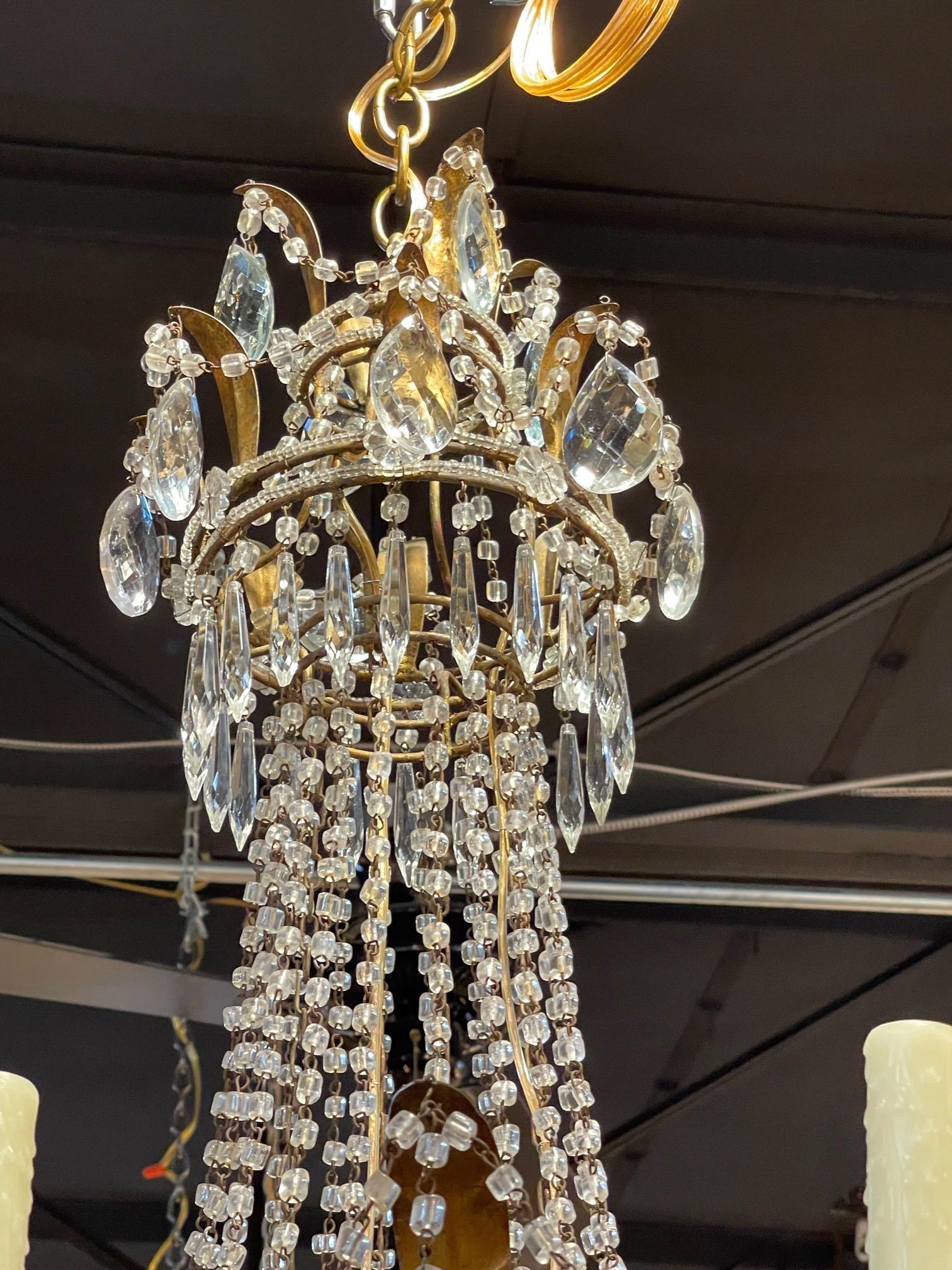 20th Century Pair of Antique Italian Beaded Crystal Basket Style Chandeliers