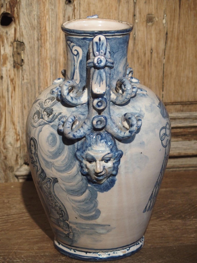 Pair of Antique Italian Blue and White Vases, Naples, circa 1890 at 1stDibs
