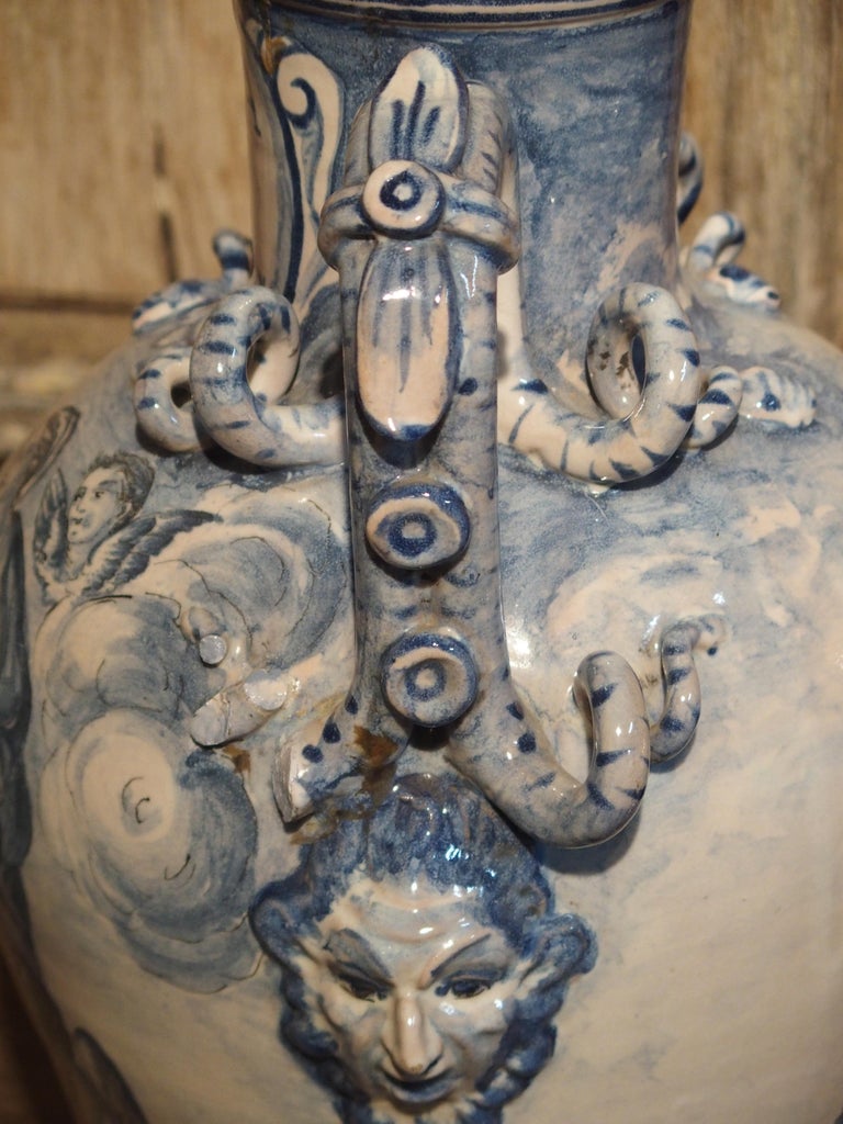 Pair of Antique Italian Blue and White Vases, Naples, circa 1890 at 1stDibs