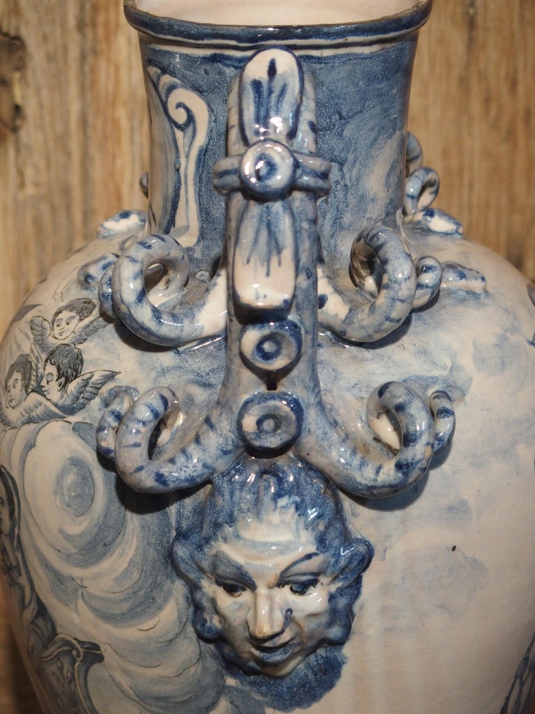 Pair of Antique Italian Blue and White Vases, Naples, circa 1890 at 1stDibs