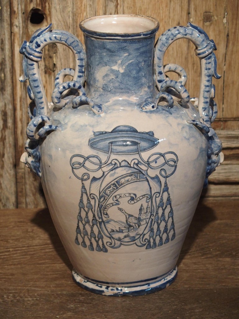 Pair of Antique Italian Blue and White Vases, Naples, circa 1890 at 1stDibs