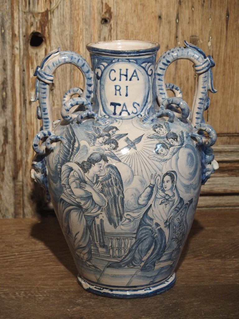 Pair of Antique Italian Blue and White Vases, Naples, circa 1890 at 1stDibs