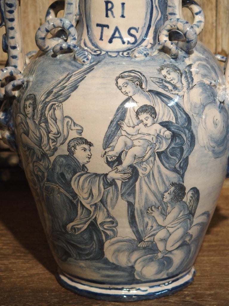 Pair of Antique Italian Blue and White Vases, Naples, circa 1890 at 1stDibs