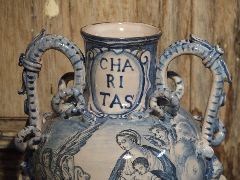 Pair of Antique Italian Blue and White Vases, Naples, circa 1890 at 1stDibs