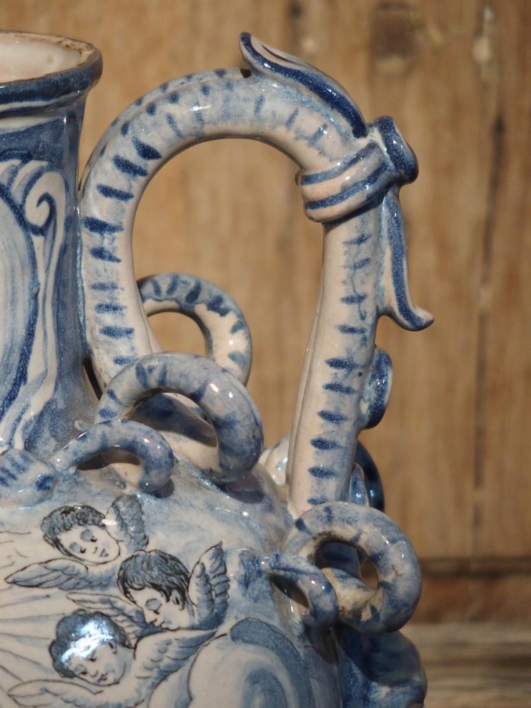 Pair of Antique Italian Blue and White Vases, Naples, circa 1890 at 1stDibs