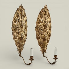 Pair of Antique Italian Brass Floral Wall Sconces