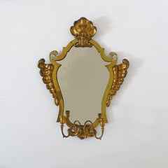 Pair of Antique Italian Brass Mirrors with Integrated Candle sticks