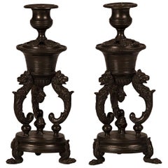 Pair of Antique Italian Bronze Renaissance Style Candlesticks, Italy, circa 1885