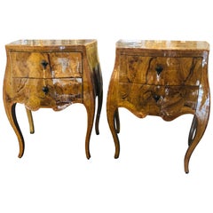 Pair of Antique Italian Burl Wood Shaped Side Tables